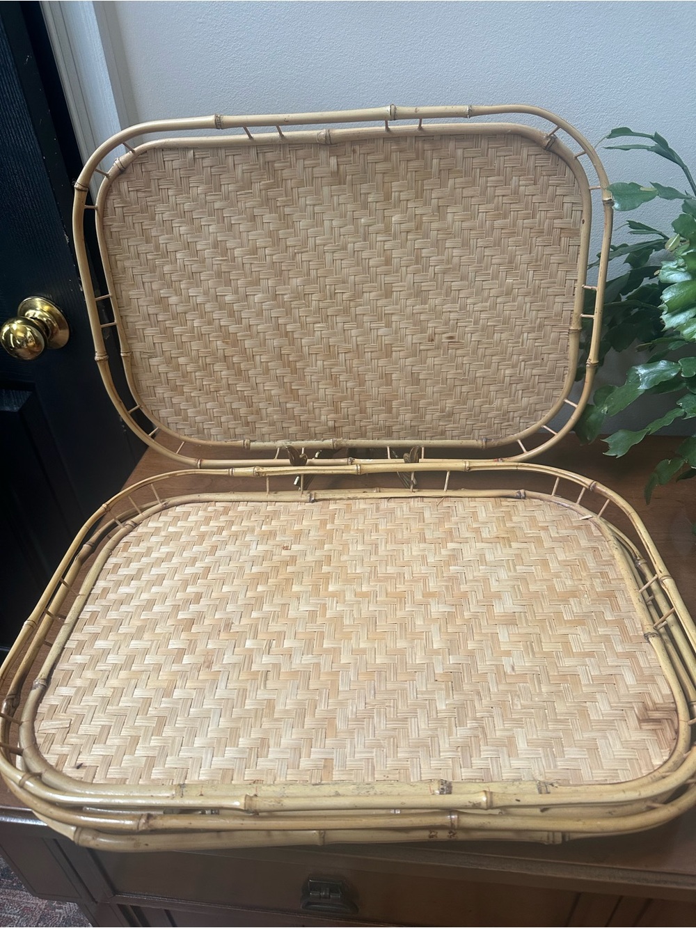 Vintage Woven Rattan Serving Tray Set - Natural Tan set of 4